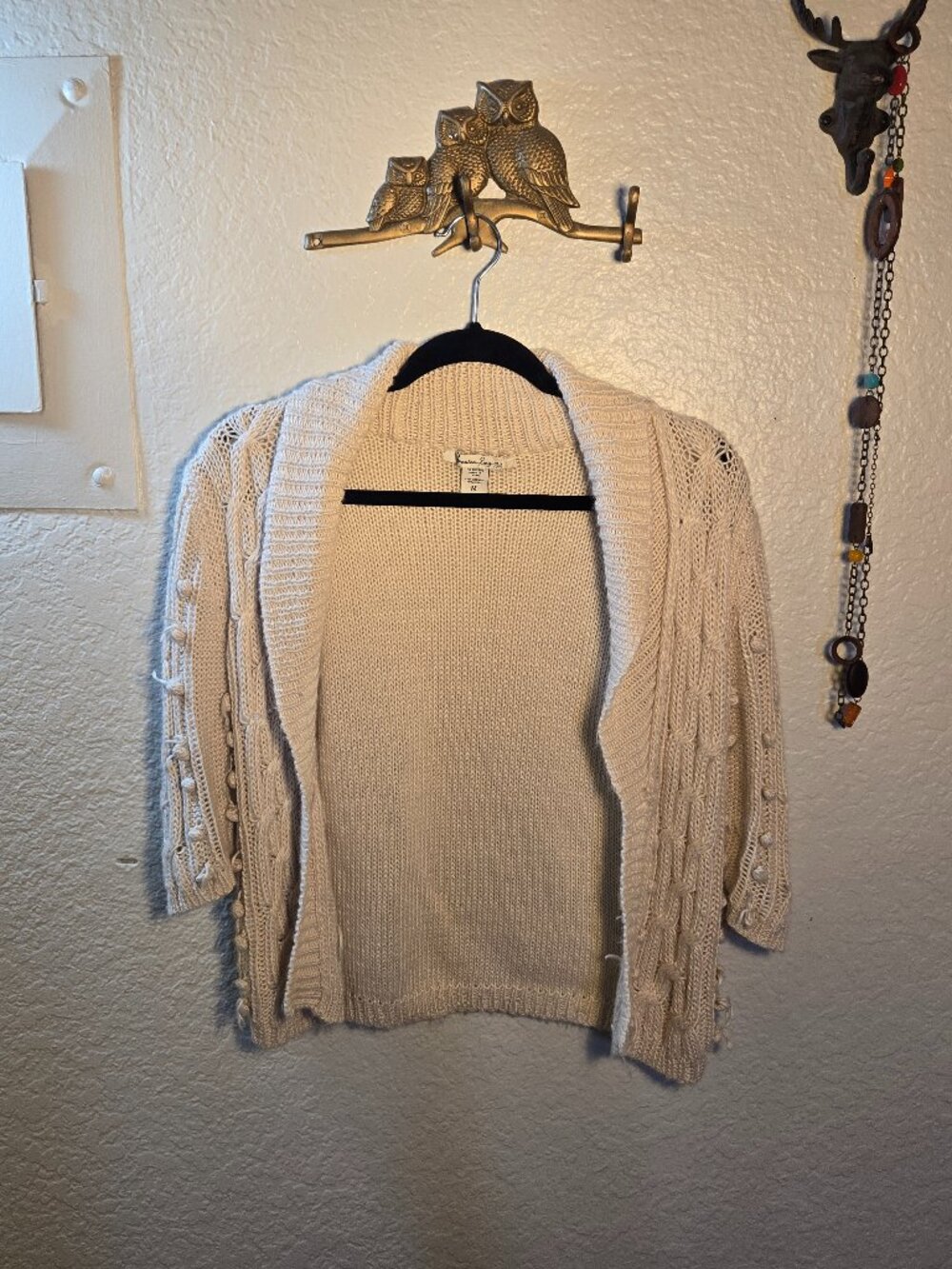 American Rag Cream Cable Knit Open Front Cardigan Size M